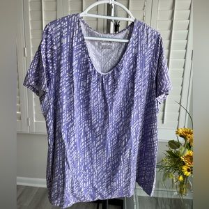 MERONA Purple & White Short Sleeve Gathered V-neck Lined Tee Shirt Size 2X